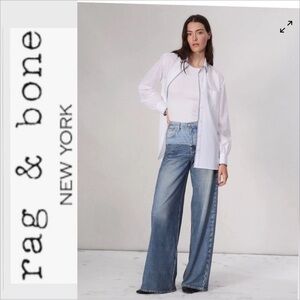 Rag & Bone Miramar Terry Sofie Wide Leg Pant Sweatpant Jeans in Antonia Blue 25